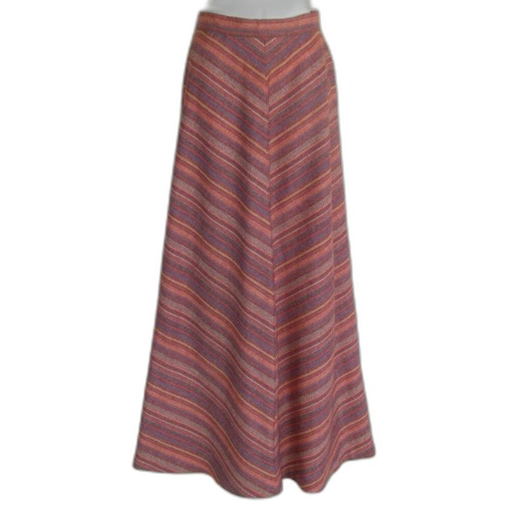 Maxi Skirt, S, Multicolor, Diagonal Stripes, Back Zip, A-line, Unlined